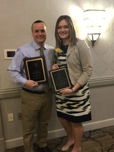 BKW Girls Varsity Basketball Coach Tom Galvin poses with his Section II Sportsmanship Award while senior Girls Basketball player Morgan Latham poses with her Section II Scholar-Athlete Award