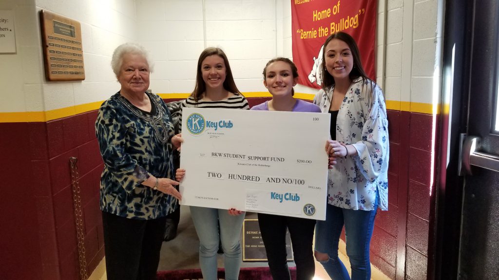 Members of the BKW Key Club present a check to the Kiwanis Support Fund