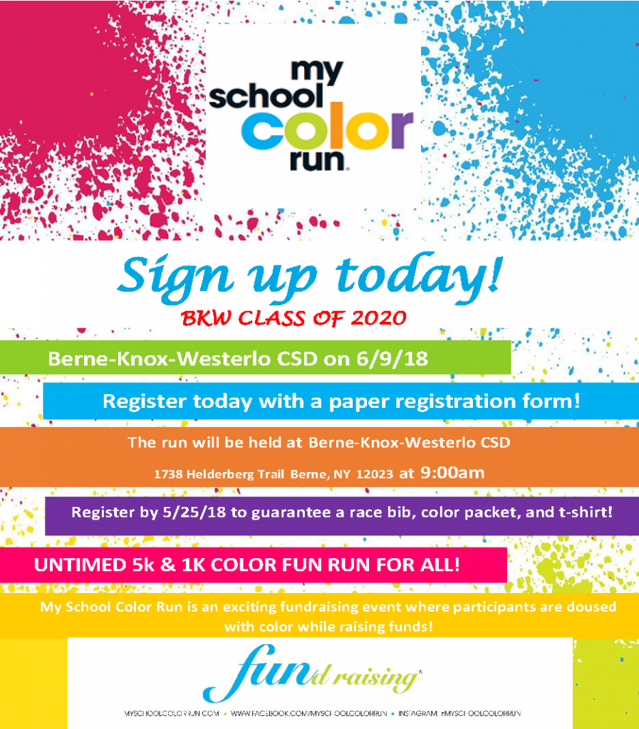 Flyer for the BKW Class of 2020 My School Color Run