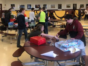 distant shot of students wrapping