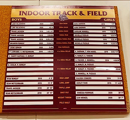 track & field record board that will be hung in gym