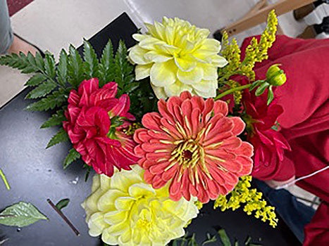 red, yellow and pink flowers