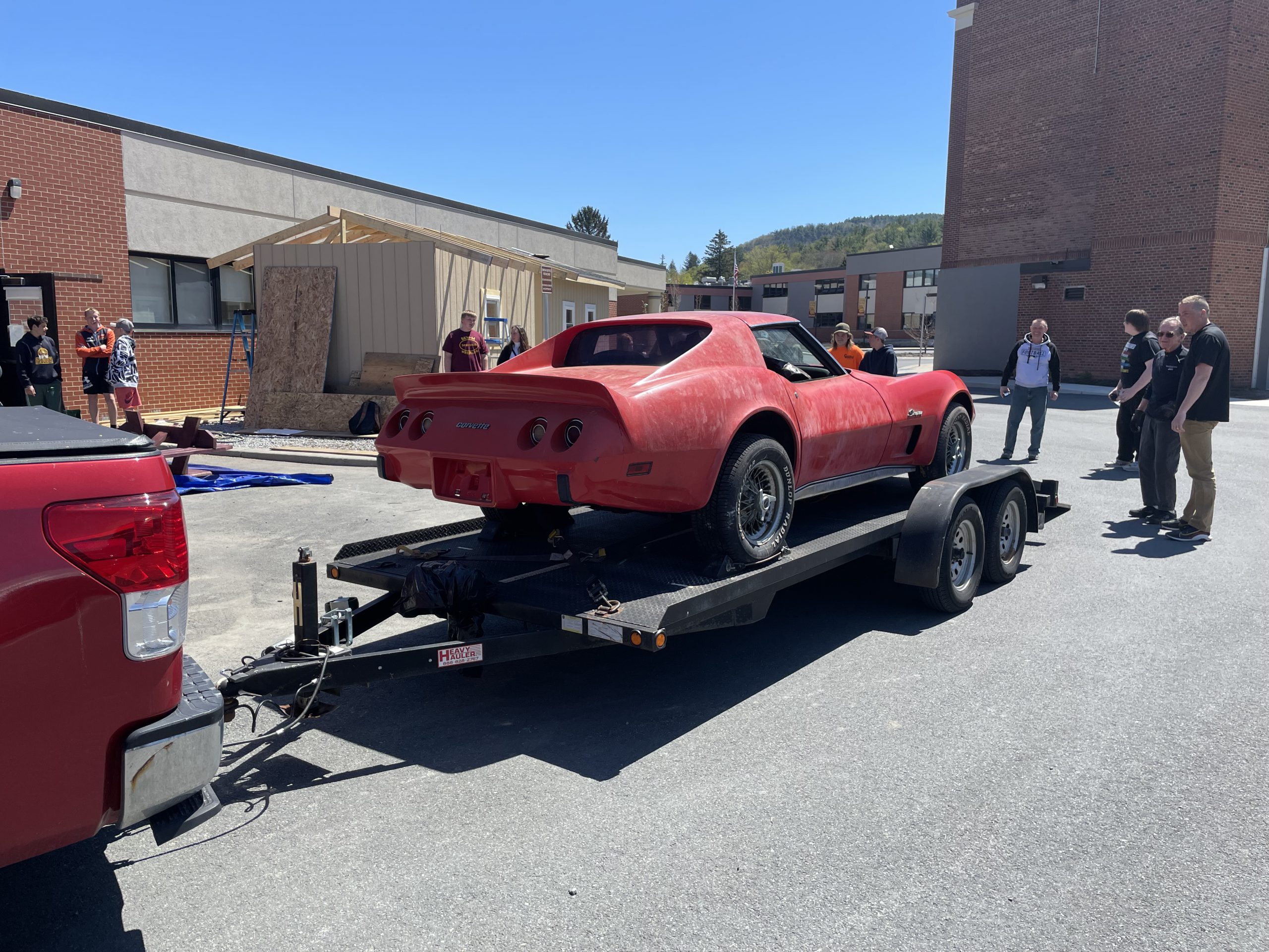 old Corvette on a trailer