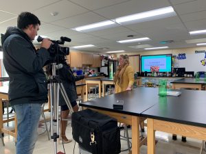 BKW Agriscience Teacher & FFA Advisor Michaela Kehrer taping her 'Top Teacher' segment earlier this month with News Channel 13.