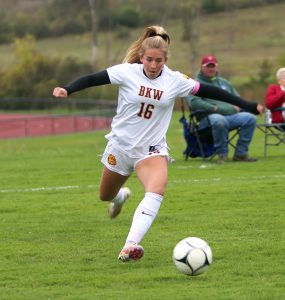 BKW soccer player pushing the pace of play during the 2023-24 school year.