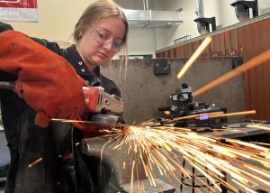 BKW senior Ruby Terrell creates sparks while welding in class.