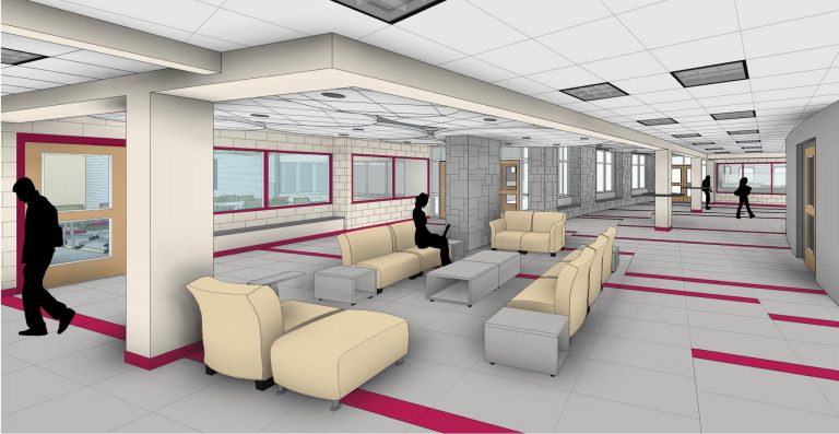 rendering of renovations to school lobby
