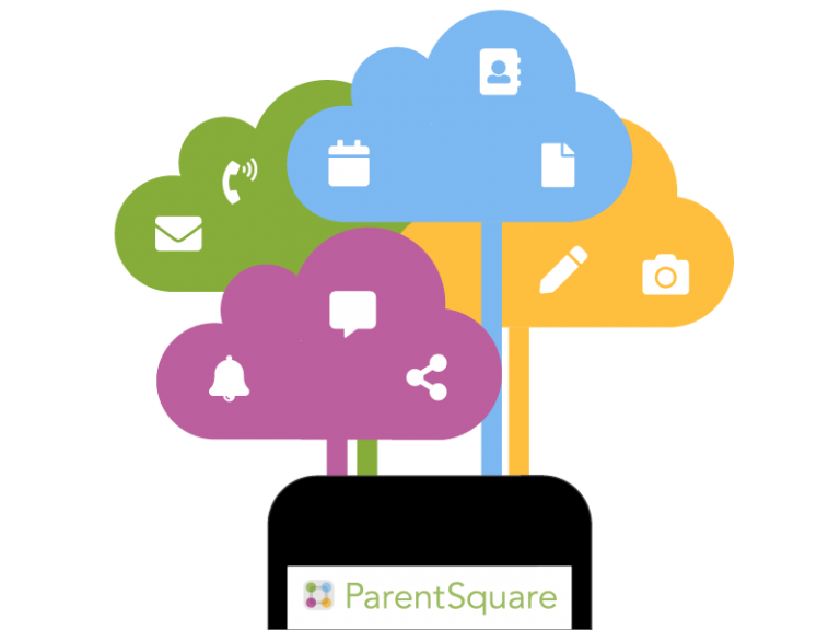 parent square logo/clouds coming out of phone