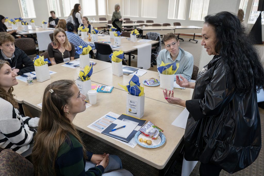 Two BKW students speaking with New York State Education Department Commissioner Betty A. Rosa